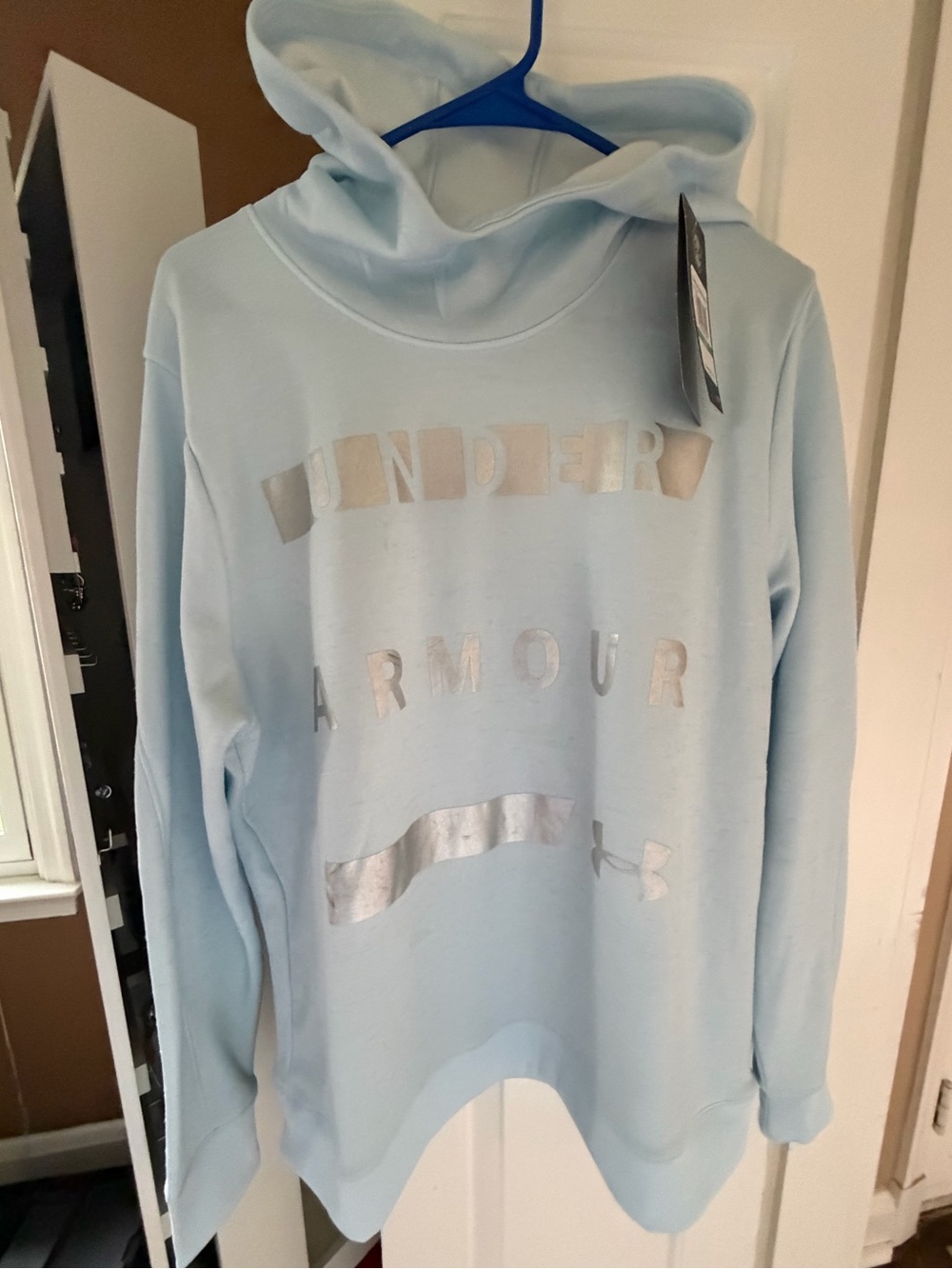 Under Armour Light Blue Hoodie with Metallic Silver Logo, NWT